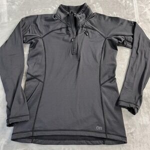 Outdoor Research Pullover Womens Small‎ Gray 1/4 Zip Thumbholes Pocket Hiking